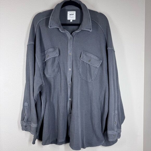 aerie Tops - Aerie LumberJane Waffle Knit Button Front Shirt Shacket Heather Grey Size XXL